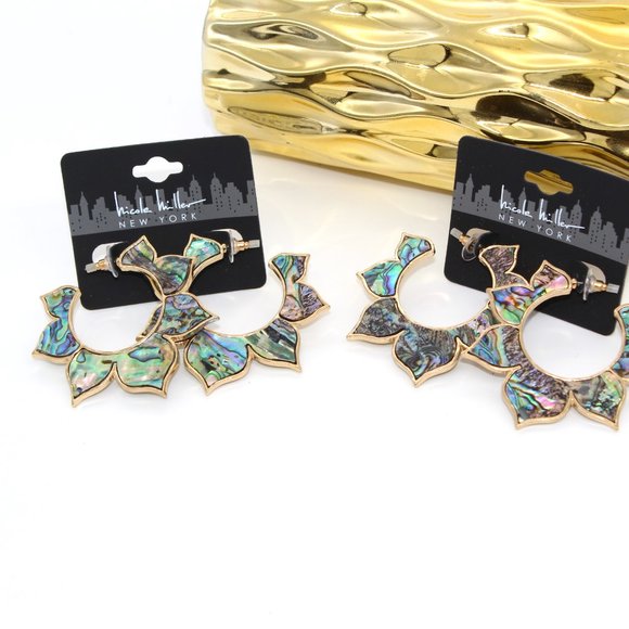 Nicole Miller New York Abalone Shell Gold-tone Open Hoop Earrings - Picture 4 of 4